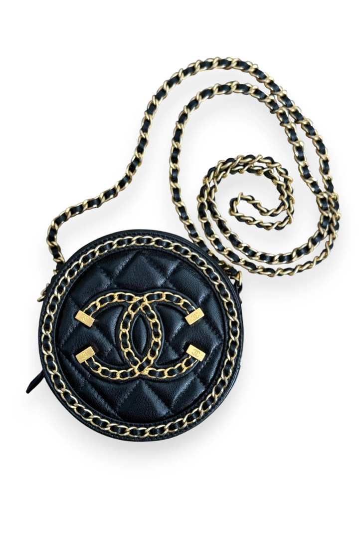 Matelasse Quilted Filigree Lambskin Chain Shoulder Bag Black