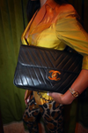 V Stitch Chain Shoulder Bag Lambskin Black