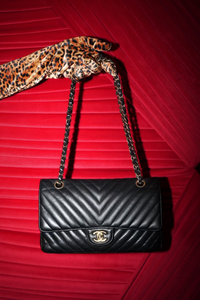 Black Chevron Medium Flap Bag