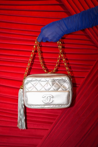 Metallic Gold Chain Strap Ice Cube Shopping Shoulder Bag Silver
