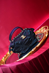 Vintage Black Nylon Grosgrain Quilted Lifestyle Clutch with Chain