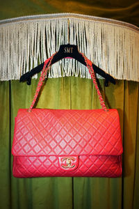 Red Quilted Leather XL Airline Classic Flap Gold-Tone Metal Hardware