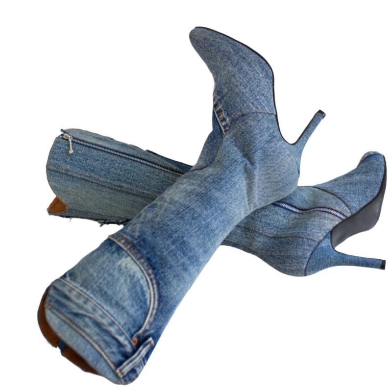 Denim Boots With Full Zipper