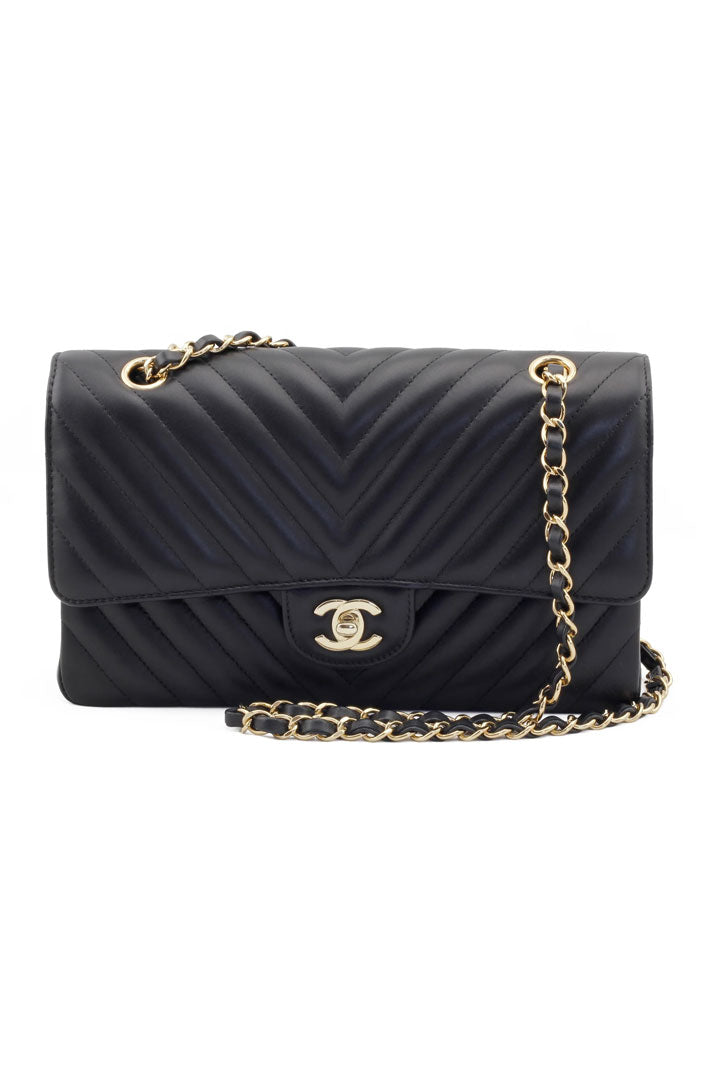 Black Chevron Medium Flap Bag