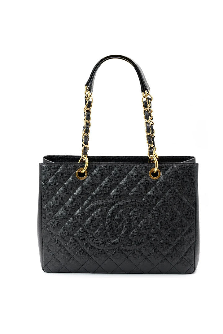 Black Quilted Caviar Leather GST Shopper Tote