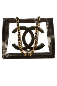 Chanel Chain Tote Bag Vinyl Enamel Black Clear