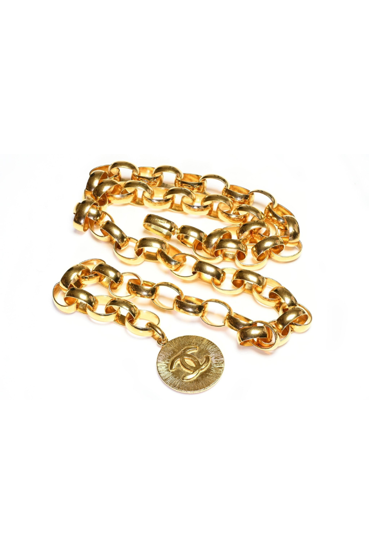 CC Logo Medal Coin Charm Thick Chain Belt