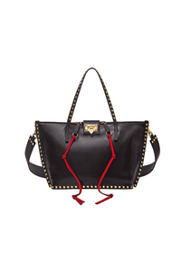 Black Leather Medium Rockstud Hype Tote