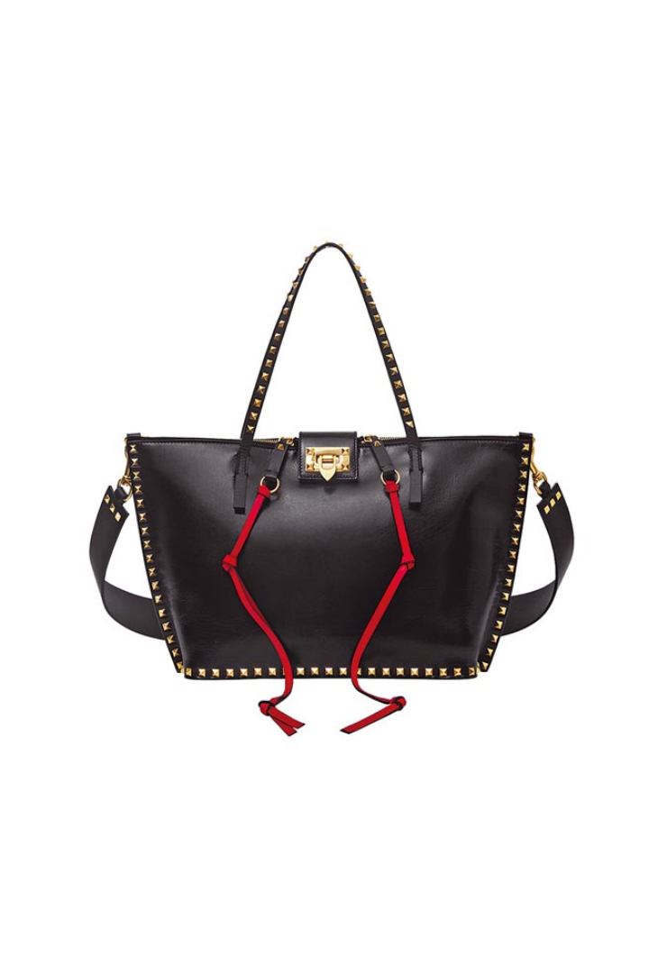 Black Leather Medium Rockstud Hype Tote