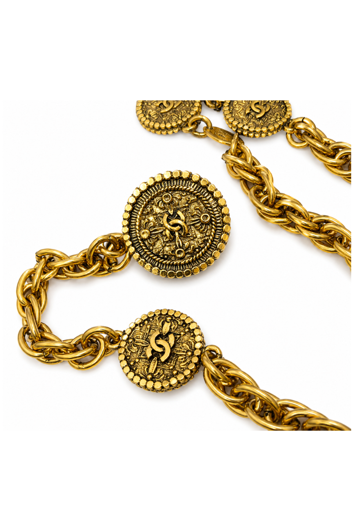 CC Coco Mark Logo Medal Necklace Belt coin Gold Plated