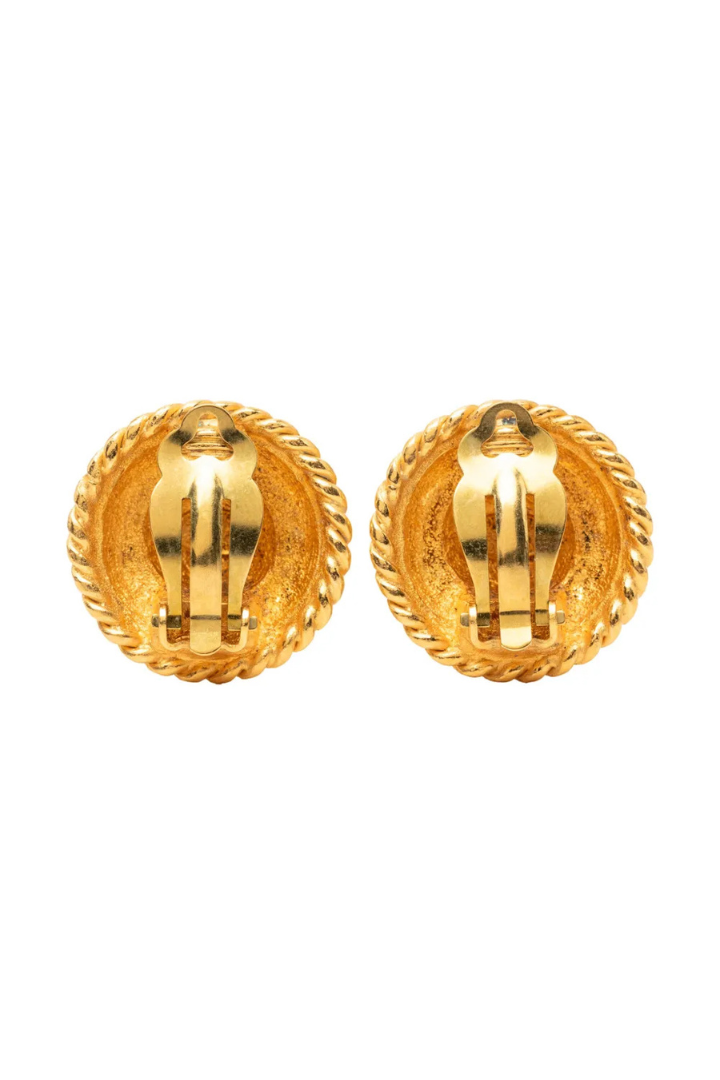 1995 Gold Plated Logo Round Clip On Earrings