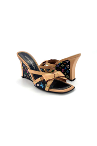 Monogram Multicolor Canvas And Leather Bow Wedge Sandals