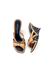 Monogram Multicolor Canvas And Leather Bow Wedge Sandals
