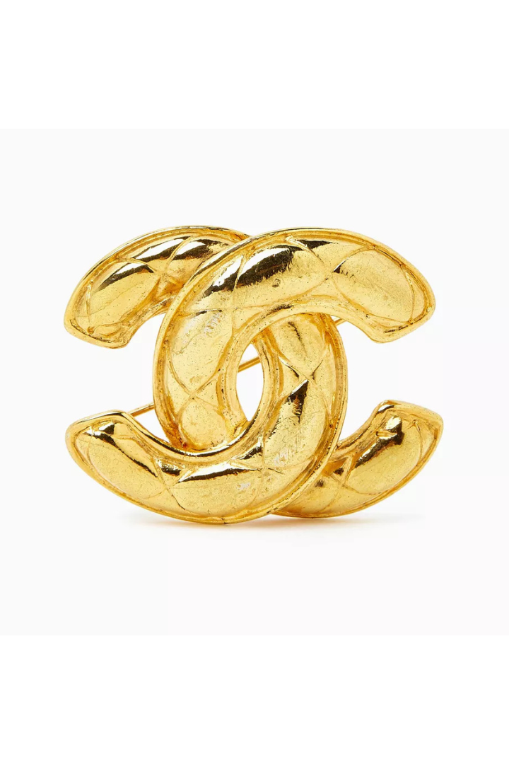 CC Quilted Brooch in Gold-plated Metal