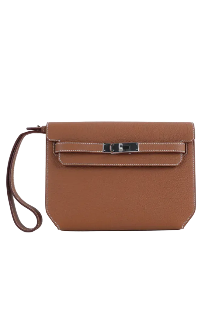 Kelly Dépêches pouch in Gold with palladium hardware.