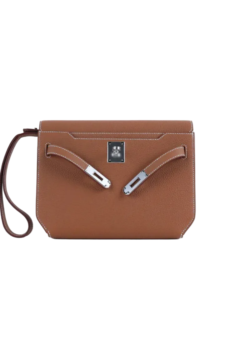 Kelly Dépêches pouch in Gold with palladium hardware.