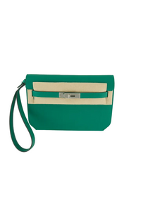 Kelly Dépêches pouch in Green with palladium hardware.