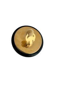 Vintage Chanel Gold Logo Black Button Earrings