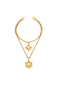 Gold Metal and Black Gripoix Double Strand Star Pendant Necklace
