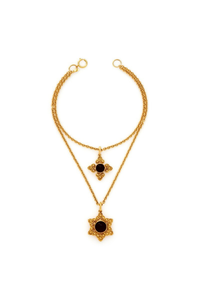 Gold Metal and Black Gripoix Double Strand Star Pendant Necklace