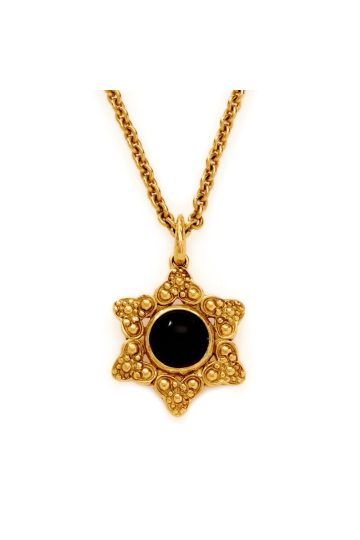 Gold Metal and Black Gripoix Double Strand Star Pendant Necklace