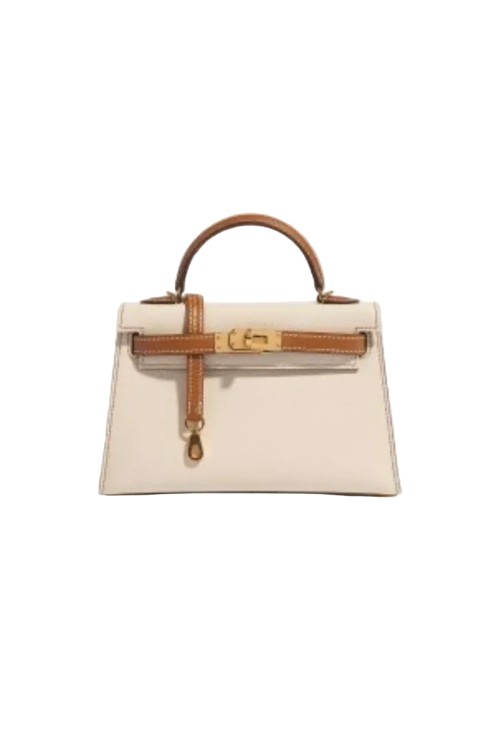 Mini Kelly II in Craie Epsom leather featuring gold-toned hardware