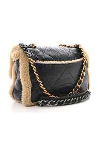 Shiny Crumpled Calfskin Shearling 19 Medium Flap