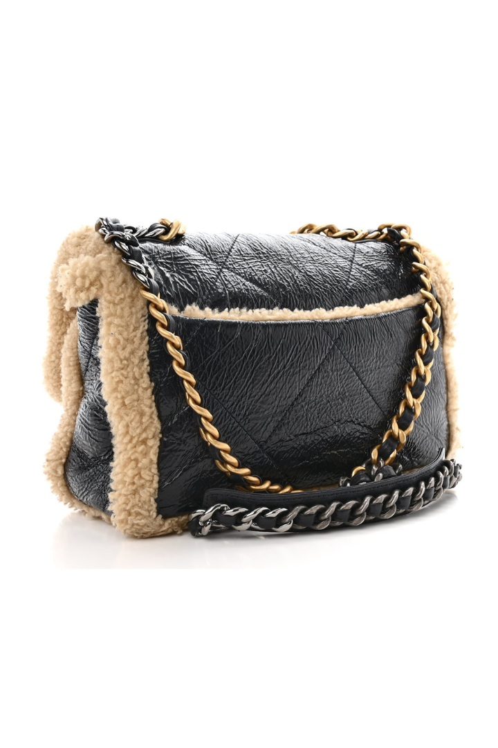 Shiny Crumpled Calfskin Shearling 19 Medium Flap