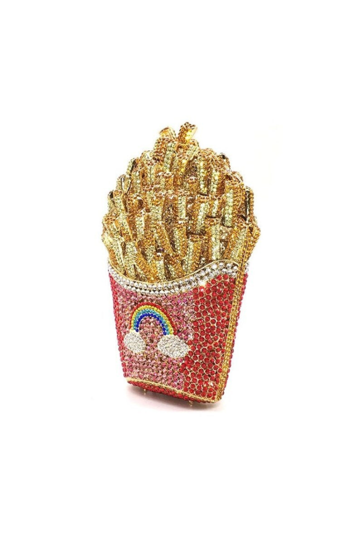 Crystal Clutch Purse Rhinestone Handbag French Fries