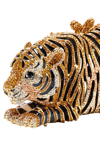Unique Rhinestones Tiger Clutch Bag