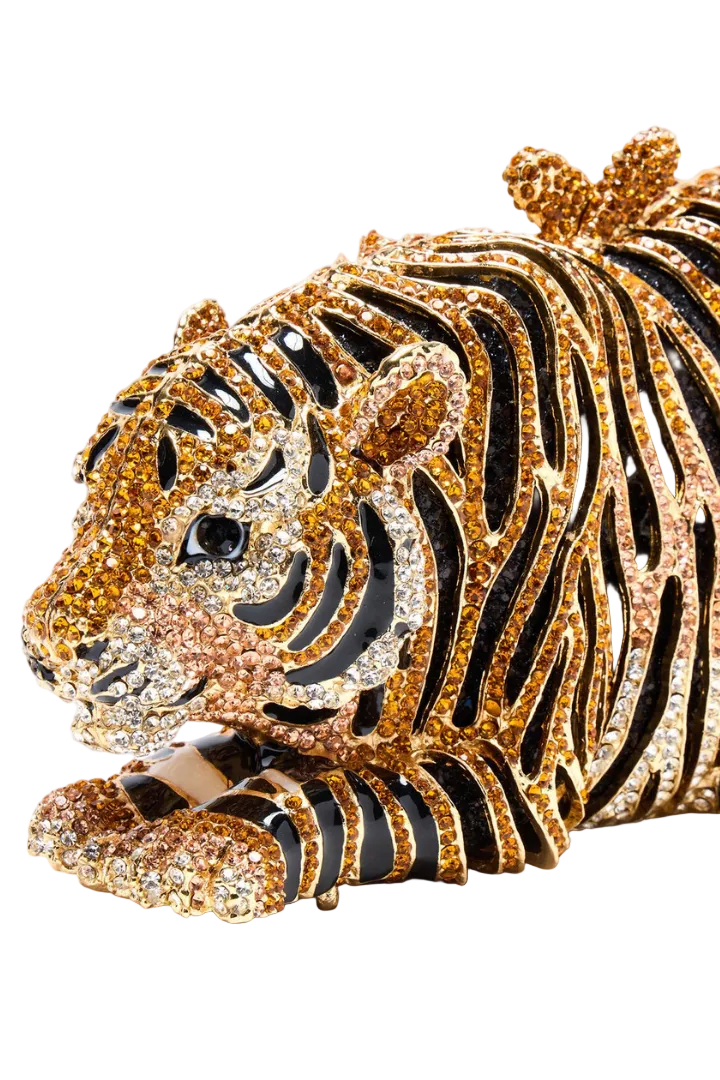Unique Rhinestones Tiger Clutch Bag