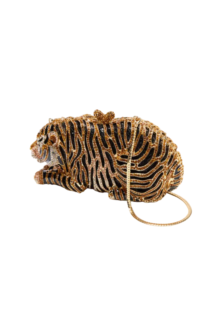 Unique Rhinestones Tiger Clutch Bag