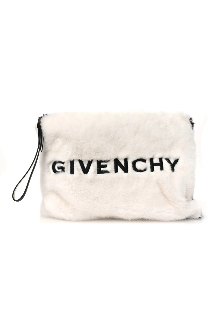 Faux Fur Two Tone Large GV3 Pouch Wristlet Black White