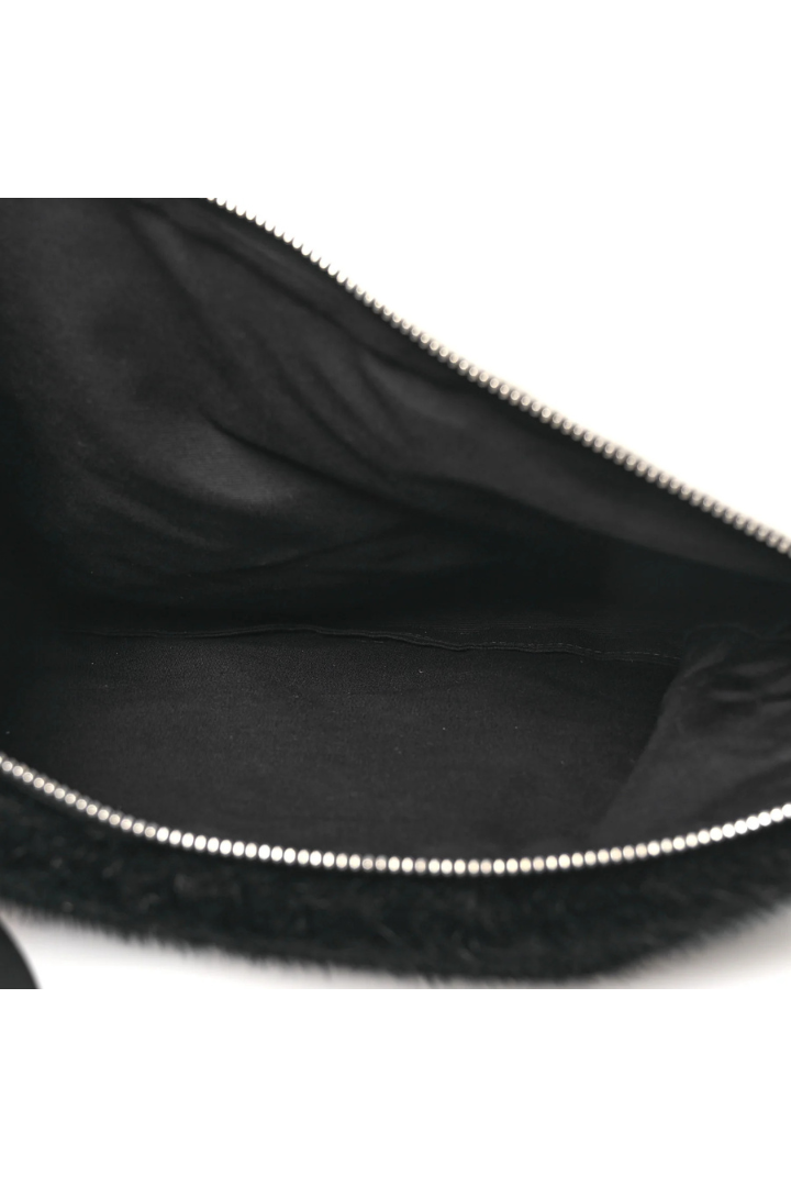 Faux Fur Two Tone Large GV3 Pouch Wristlet Black White