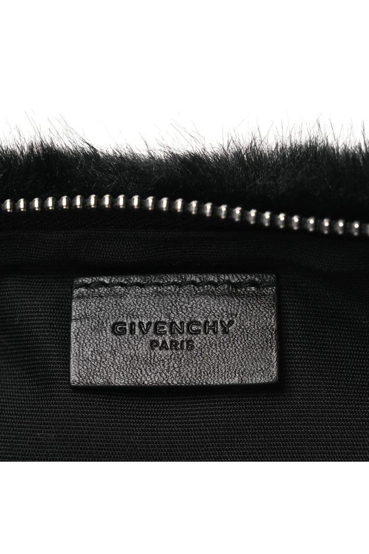 Faux Fur Two Tone Large GV3 Pouch Wristlet Black White