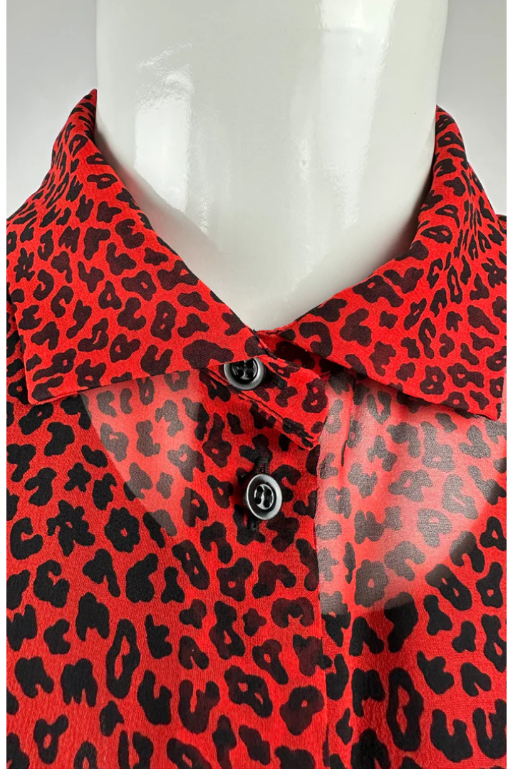 Silk Shirt Red Leopard Print
