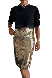 Tight Skirt In Gold-Tone Sequin