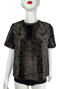 Leopard Print Tee Shirt With Leather Collar