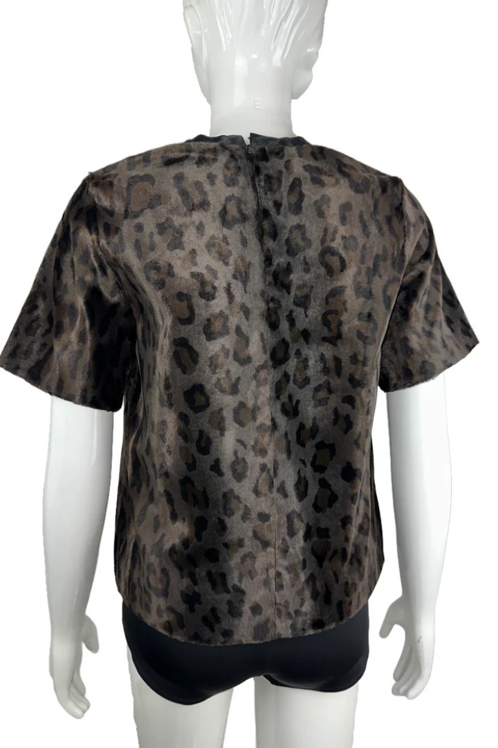 Leopard Print Tee Shirt With Leather Collar