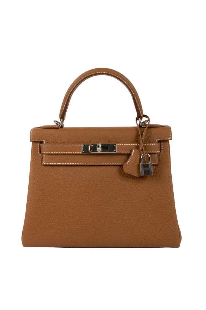 Kelly 28 Gold Brown Togo Retourne Leather