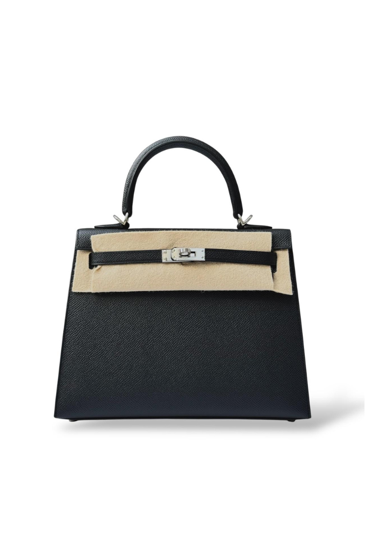 Kelly 25 Black Epsom Palladium Hardware