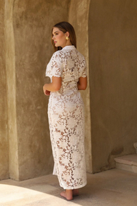 White Laser Cut Midi Dress
