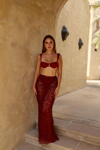 Cherry Red Floral Maxi Skirt