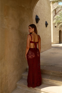 Cherry Red Floral Maxi Skirt