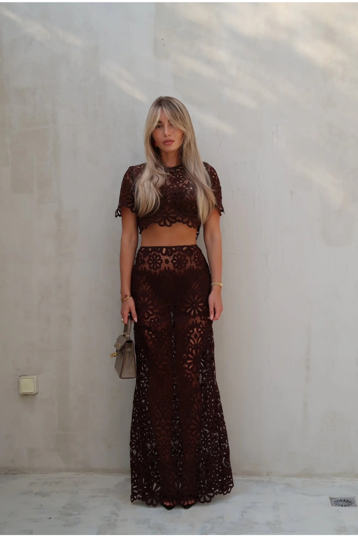 Crochet Maxi Skirt in Chocolate