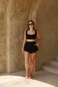 Black Floral Mini Shorts