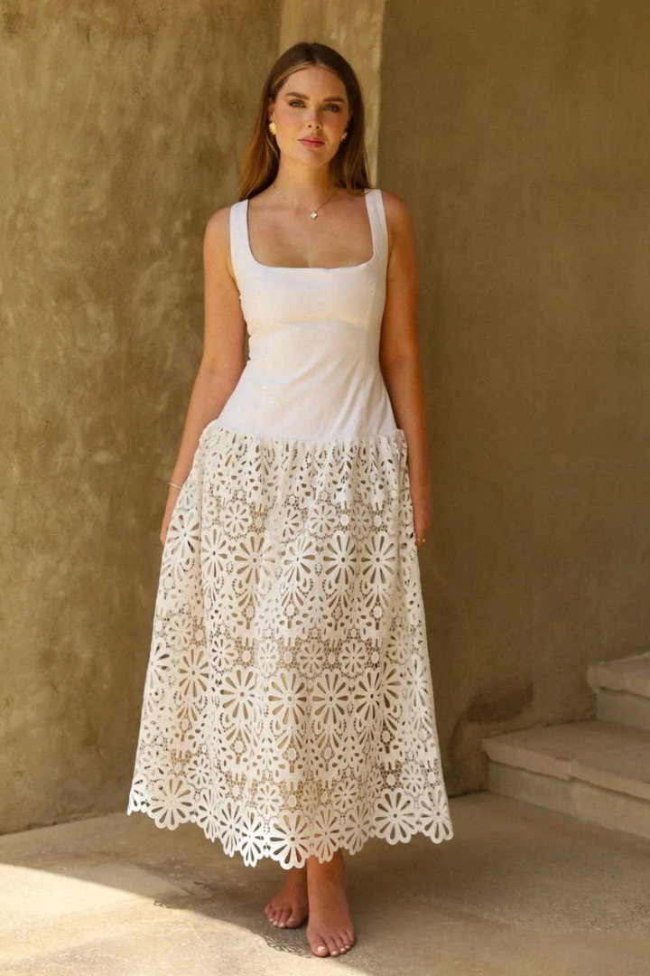Crochet Drop Waist Midi Dress