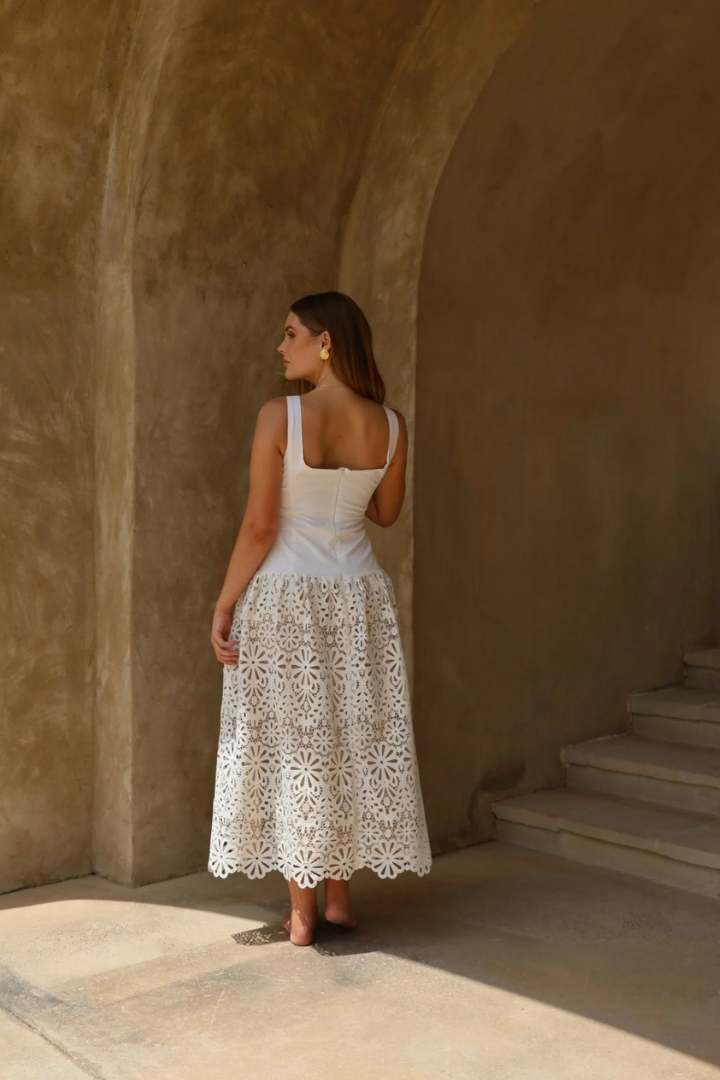 Crochet Drop Waist Midi Dress