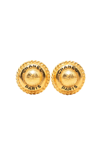 1995 Gold Plated Logo Round Clip On Earrings