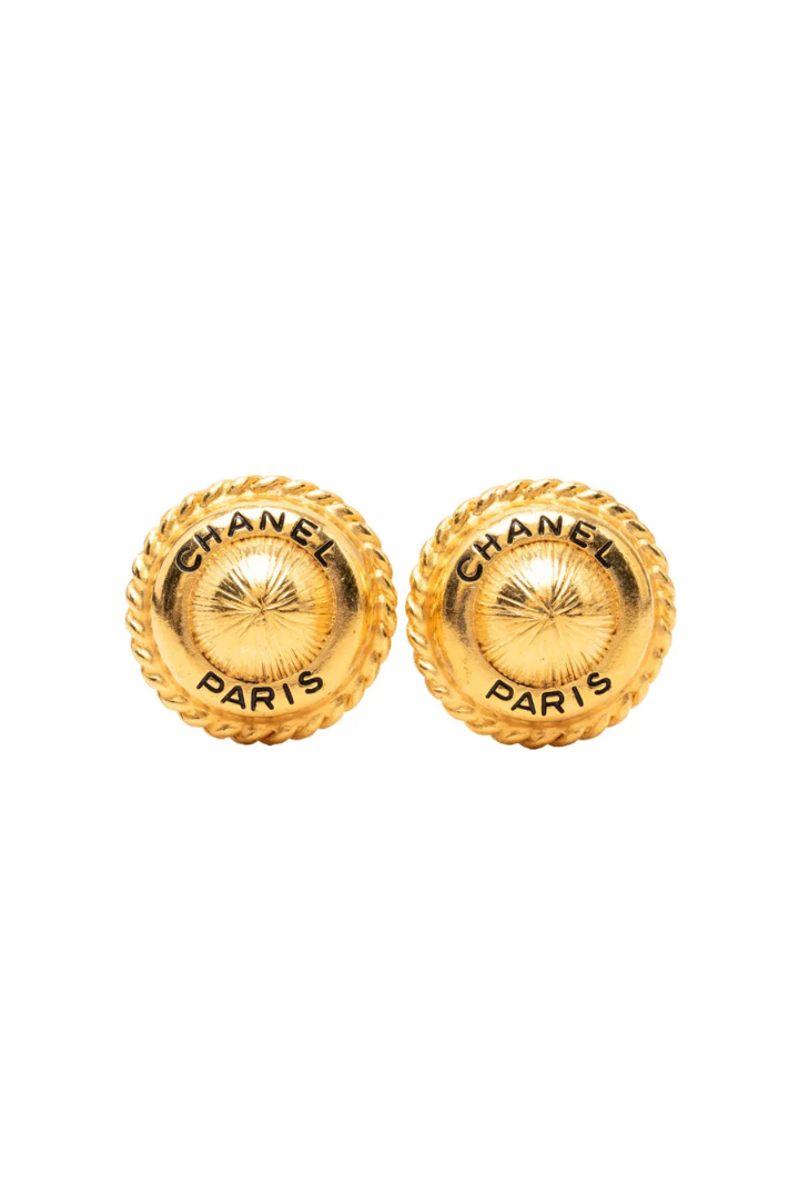 1995 Gold Plated Logo Round Clip On Earrings